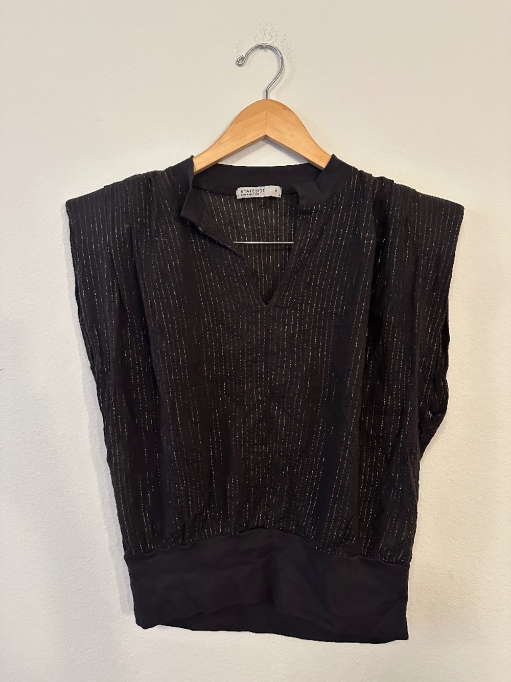 Stateside Black Gold Metallic Stripe Shoulder Pad Top Women’s S